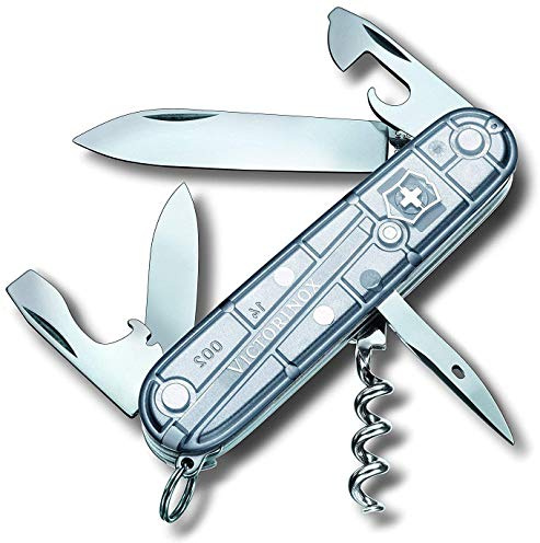 Victorinox Spartan Couteau de Poche Suisse, Léger, Couteau Multifonction, 12 Fonctions, Lame, Ouvre Boite, Tire Bouchon, Argent Transparent