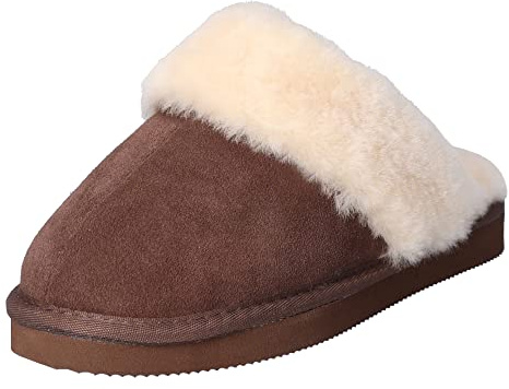 HEITMANN Damen- und Herren Lammfell-Hausschuhe Pantoffeln Braun (383)