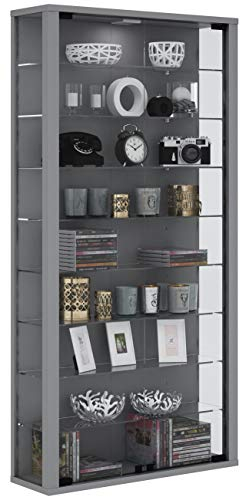 VCM Wandvitrine Sammelvitrine Glasvitrine Wand Vitrine Regal Schrank Glas ohne Beleuchtung Silber Vitrosa Maxi