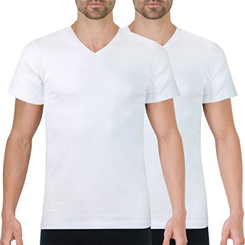 Athena - Lot de 2 Tee-Shirt Homme col V Eco Pack - Taille : 4 - Couleur : Blanc-Blanc