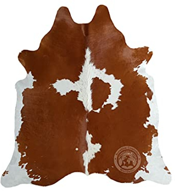 Sunshine Cowhides 100% Genuine Brown and White Cowhide Rug - Modern Style Animal Skin Rug & Floor Carpet for Living Room, Bedroom, Kitchen & More - Extra Large (6x7-8 Ft.)