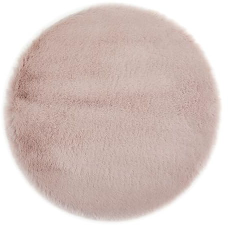 -LUXOR- living Alfombra mullida de Pelo sintético Coste para Dormitorio, Ideal para Usar como Alfombra de Cama o Dormitorio, acogedora Alfombra de Piel de Cordero, 80 cm, Redonda, Rosa Viejo