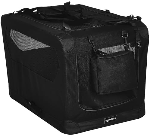 Amazon Basics Portable Soft Pet Dog Crate Carrier Kennel with Mesh Windows, Foldable, 30 x 21 x 21 inches, Black