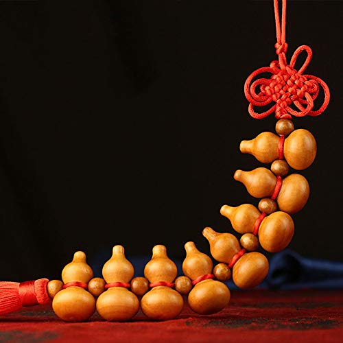 FengShuiGe Traditional Chinese Peach Wood Eight Hoist Wu Lou/Hu Lu Gourd Tassel Hanging Charm Feng Shui Ornament