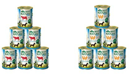 Dehner Best Nature Hundefutter Light Rind und Zucchini, 6 x 400 g (2.4 kg) & Best Nature Hundefutter Light Huhn und Karotten mit Distelöl, 6 x 400 g (2.4 kg)