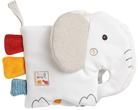 Fehn Soft Bilderbuch Elefant – Fühlbuch mit Bio Baumwolle Stoff mit Tier Motiven - Stoffbuch Spielzeug zum Aufhängen für Kinderwagen und Babyschale – Knisterbuch für Babys und Kinder ab 0 Monaten
