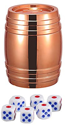 1 lot de gobelets à dés en plastique doré rose avec 6 dés