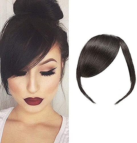 Dicker Seitlicher Pony Clip In Echthaar 100% Echthaar Pony Seitlicher Pony Gerade Fransen Haarverlängerungen Naturschwarz