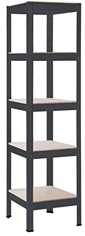 SCHULTE Regalwelt Schwerlastregal mit 5 Holzböden, 180x45x45 cm (HxBxT), Traglast pro Ebene ca. 200 Kg, schwarz-Struktur, Lagerregal, Kellerregal, Werkstattregal, Steckregal