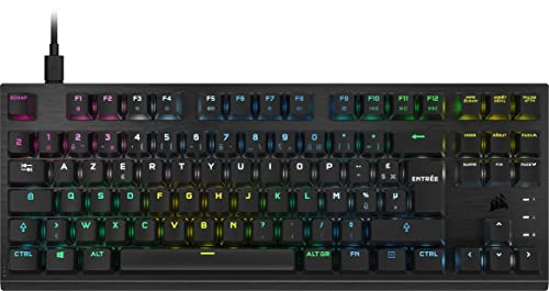 Corsair K60 PRO TKL RGB kabelgebundene Gaming-Tastatur, optisch-mechanisch, ohne Schlüssel, lineare OPX-Schalter, Polycarbonat-Tasten, iCUE-Kompatibilität, AZERTY UK, PC, Mac, Xbox – Schwarz
