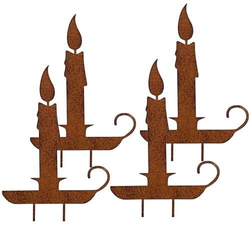 Kerzenflamme Rost 4er Set zum Stecken in Rostoptik - 16cm für die Winterdeko