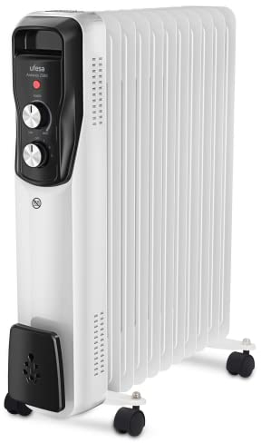 Ufesa Antares 2500, 2500 W Ölradiator, 11 Elemente, regelbarer Thermostat, Transportgriff und Räder, sparsamer Elektroradiator, weiß