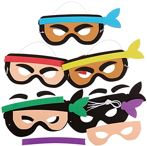 Baker Ross FX852 Ninja-Masken-Sets - 5er-Packung, Party-Masken zum Basteln und Gestalten für Kinder