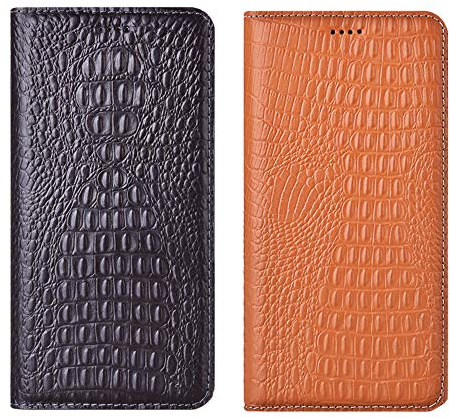 PHOPEER Für Honor Magic 5 Pro Leder-Handyhülle, Luxus-Krokodil-Stil, echtes Leder, Klapphülle für Honor Magic 5 Pro (6,8 Zoll) mit [Kartenfächern] und [Ständer] (schwarz)