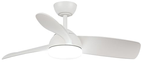 M mimotec - Ventilatore a soffitto Led White Face 59W, telecomando, motore DC 35W+Luce Led 24W, 6 velocità, Silenzioso,3 Pale in legno naturale, 108 cm, funzione estate-inverno, timer