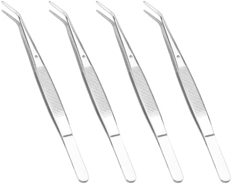 4 Stuck gezahnt bent tipps Pinzetten, Edelstahl 15.6cm Pinzette | Gebogen Nähmaschine Pinzetten Set, Modellbau für Handwerksreparatur, Nähmaschinen, Schmuck und Nagelkun