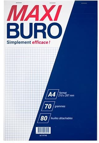 Bloc de bureau A4 petits carreaux 80 feuilles - Maxiburo