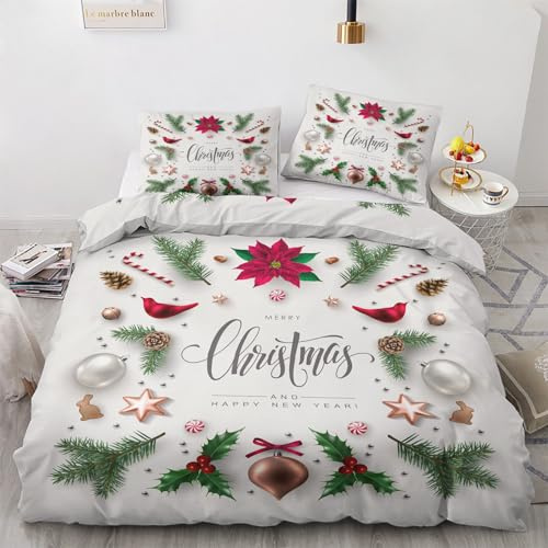 GEDAEUBA Bettwäsche 200x200 Weihnachten - Weihnachts Bettbezug 200x200cm 3 teilig, Wendebettwäsche und Kissenbezug 80x80, Weiche & Angenehme Mikrofaser Bettwäsche-Sets mit Reißverschluss