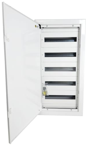 Doktorvolt Verteilerkasten Unterputz Verteiler Sicherungskasten Verteilerschrank Gehäuse aus Metall Unterputzverteiler 90 Module 5-reihig mit Tür Weiß IP30 IK07 für Installation im Haus