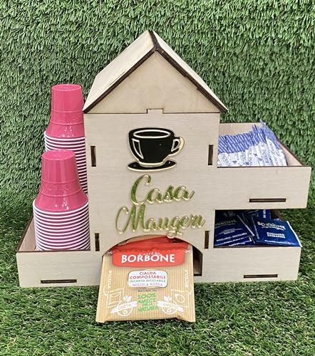 Generico Porta Accessori cassetto da caffè Cialde e capsule in legno con personalizzazione x Zucchero in Bustine, The, Palette, Tisane, Bicchierini e Organizer da Tavolo per Casa e Ufficio