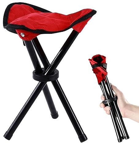 HZSZJMN Folding Camping Chair Outdoor Tripod Stool Lightweight Portable Chair Small 3-Legged Canvas Chair for Hiking Camping Fishing Picnic Beach BBQ Travel (Red)