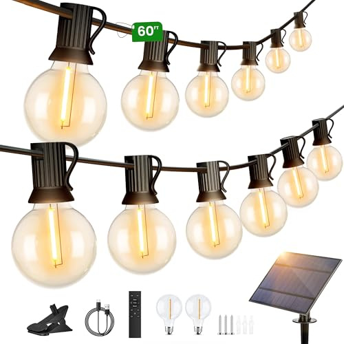 Torkase Catena Luminosa Esterno Solare Giardino - 18M 60ft G40 LED Lampade Solari Da Giardino Luci Gazebo da Esterno Per Balcone Feste Patio Matrimonio