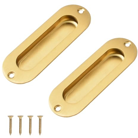 MOROBOR 2 PCS Recessed Cabinet Handles, Gold Stainless Steel Oval Knob with Screws, Exposed Installation Embedded Pull Handle for Wardrobe Drawer Flush Sliding Door -120 mm/4.72 in