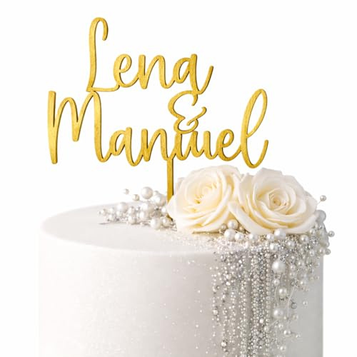 Birdart Box® Cake Topper personalisiert - Tortenstecker mit Namen aus Holz (Gold, Namenstecker)