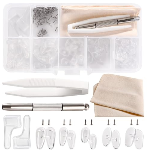 YIXISI 30 Paar Brillen Nasenpads Set, Silikon Schraubbrillen Nasenpads, Nasenpads Brillen Reparatur Set, mit Schrauben Schraubendreher Pinzette Reinigungstuch, für Gläser Sonnenbrille, Nr. 6