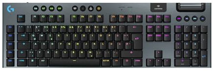 Logitech G G915 X LIGHTSPEED – flache kabellose Gaming-Tastatur mit Double-Shot-PBT-Tastenkappen, RGB-Hintergrundbeleuchtung, roten linearen GL-Switches für PC/Mac, DEU QWERTZ-Layout - Schwarz