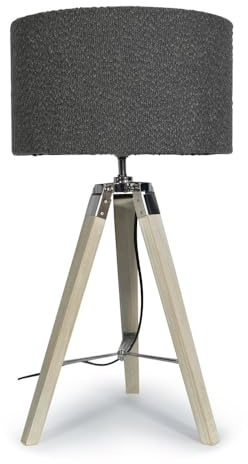 ValueLights | Modern Light Wood & Chrome Tripod Table Lamp with a Charcoal Grey Boucle Drum Shade | Table Lamps, Home Décor & Improvement Essential