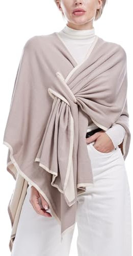 DiaryLook Kaschmir-Feeling gestrickter Poncho Damen Elegant,Leichter Wickel Schal Cardigan für, Im Frühling Geschenk für Frauen, Langer Cape Damen Poncho für Frauen,Buttermilk