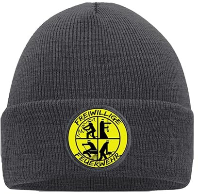 Freiwillige Feuerwehr Mütze mit stylischem Motiv - Hochwertig Bedruckt und Individuell Gestaltet Mütze Beanie Mütze Grau 01