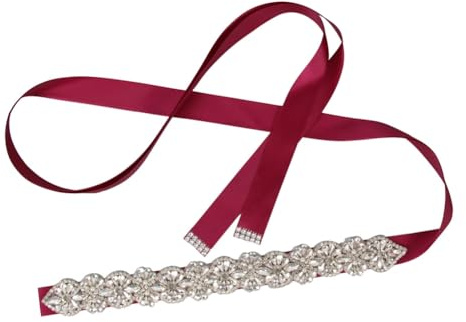 Rockreyoa Cinturón de 300 cm de largo con diamantes de imitación para novia, dama de honor, boda, fiesta, color burdeos