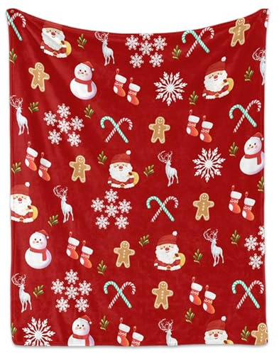SERTAS Weihnachtsdecke Kuscheldecke Weihnachten Flauschig Weihnachts Decke Weihnachtsdecke Sofa Fleecedecke Weihnachts Kuscheldecke für Bett Sofa Schlafzimmer Büro (Rot1)