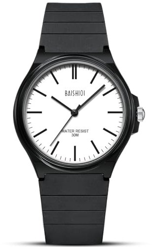 BAISHIOI Orologio Uomo Analogico al Quarzo Classico Impermeabile Casual Minimalista Moda Sport con Cinturino in Silicone Nero
