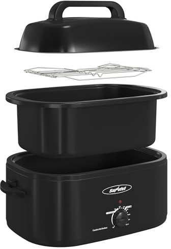 Sunvivi Electric Roaster,28 Quart Roasting Oven with Self-Basting Lid Removable Pan,Turkey Roaster Oven with 150 to 450F Temperature Control Cool-Touch Handles, Black