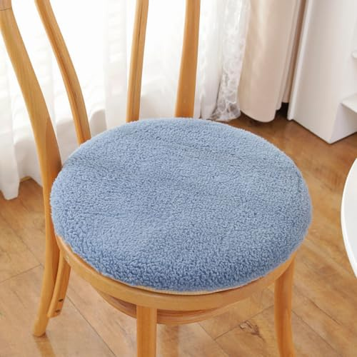 Plüsch-Stuhlkissen aus Lammwollimitat mit Reißverschluss, Winter Warm zu Halten rutschfeste Abnehmbar Waschbar Sitzkissen Rund, Stuhlauflage für Haus & Garten für Kinder und Erwachsene (Blau, 35 cm)