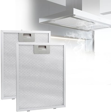 2Pcs 320x260mm Metal Grease Cooker Hood Filters, 5-Layer Aluminum Extractor Fan Vent Filter, Universal Replacement for Most Cooker Hoods and Extractor Fans (Silver)