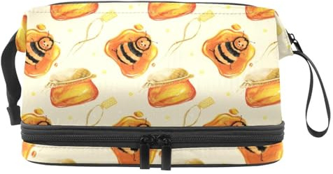 Jolie petite abeille dans un pot à miel double couche pour femmes et filles, trousse de toilette de voyage, trousse de maquillage, sac de rangement pratique avec compartiment à pinceaux, multicolore,