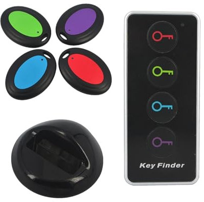 High Sound Key Finder, Remote Finder with Sound, Compact 85db Key Finder, 4 Receivers Key Finder with Flashlight, 85db Sound and 131ft Range for Keys, Wallet, and Passport (1 Set)