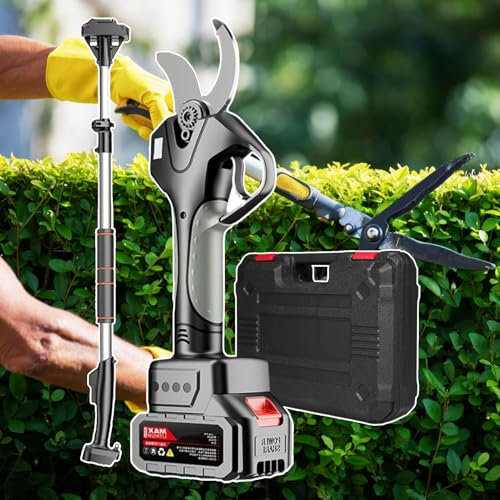 APMOE Tijeras de Podar Electricas con Pértiga, 40mm 2 en 1 Tijeras de Podar Telescopica con 21V Baterías y Pantalla LCD, Tesoura de Podar Electrica Podadora Electrica Bateria para Jardineria