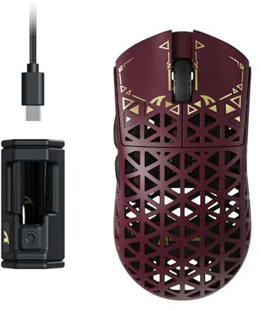 ATTACK SHARK R5 Ultra Souris Gaming sans Fil HyperSpeed Fibre de Carbone, Ultralégère 39g, Filaire 2,4 G/BT/USB-C, Capteur PAW3950MAX, Fréquence d'Interrogation sans 8KHz, 42Kppp, Windows/Mac -Rouge