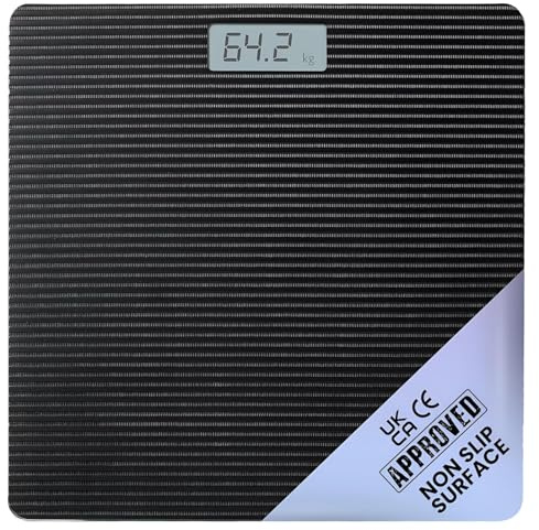 Get Fit Bathroom Scales - Monitor Weight Loss - Digital Weighing Scale with High Precision Strain Gauge Sensor, LCD Display & Automatic On/Off - Room Temperature & Battery Health Indicator (BLACK)