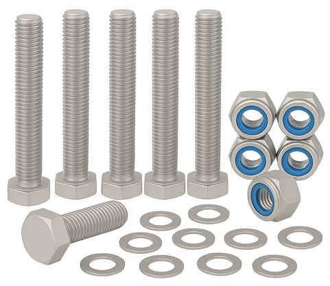 M5 x 70 mm Sechskantmuttern, Schrauben und Unterlegscheiben, Set (5 Stück) A2 Edelstahl, Vollgewinde, Sechskantschrauben für Bau, Automobil, Maschinen