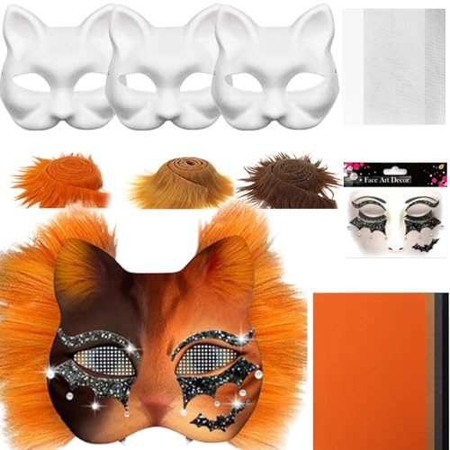 zwxqe Blanko-Katzenmaske, Kostümmasken-Set, Bastelmaterial-Set mit Netz- und Filzbögen, 19 x 17 cm, kreative Requisite für Männer und Frauen, Cosplay, Maskerade, Party, Kunst, Handwerk, Dekoration