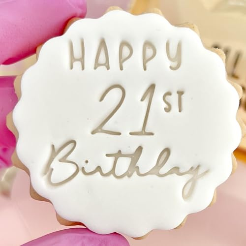 Happy 21st Birthday Cookie Cutter Stamp Embosser fits m&s Biscuits Great for Fondant Icing Twenty one Birthday 21 Reusable Marks and Spencers Party Favours Free Matching Cutter