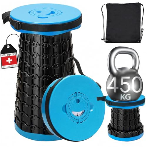 Mini sgabello telescopico portatile pieghevole e regolabile in altezza 7-45 cm per adulti, resistente, portata 250 kg, ultralight, ideale per campeggio, pesca, viaggi, escursioni, barbecue (blu)