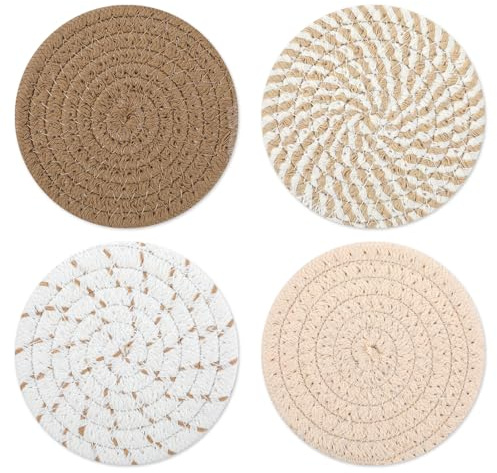 4 Pcs Cute Coasters,Pink Coasters,Handmade Coaster for Drinks Minimalist Cotton Coaster for Coffee Table Absorbent Cup Tabletop Protection for Kinds of Cups Housewarming Gift Home Decor(4.13 Inch)