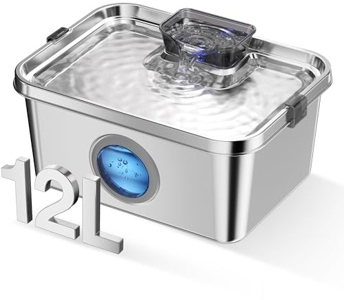 PETIMI Dog Water Fountain, 3 Gallons Stainless Steel Dog & Cat Water Fountain, Large Pet Water Fountain for Multiple Pets, Ultra Silent, Wide Mouth, Safety Lock, 3 Filters Included, Smart Water Pump
